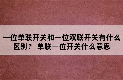 一位单联开关和一位双联开关有什么区别？ 单联一位开关什么意思